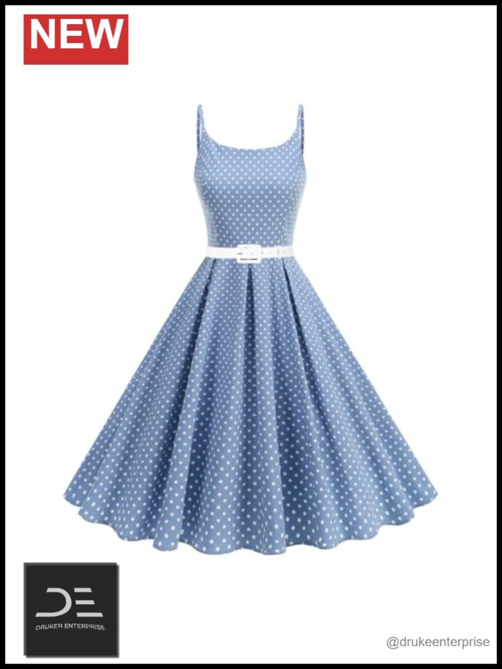 Spaghetti Strap Polka Dot Fit and Flare Pleated Vintage Cocktail Dress